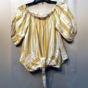 Sun n Moon‎ Off The Shoulder Yellow and White Striped Top Size Small
